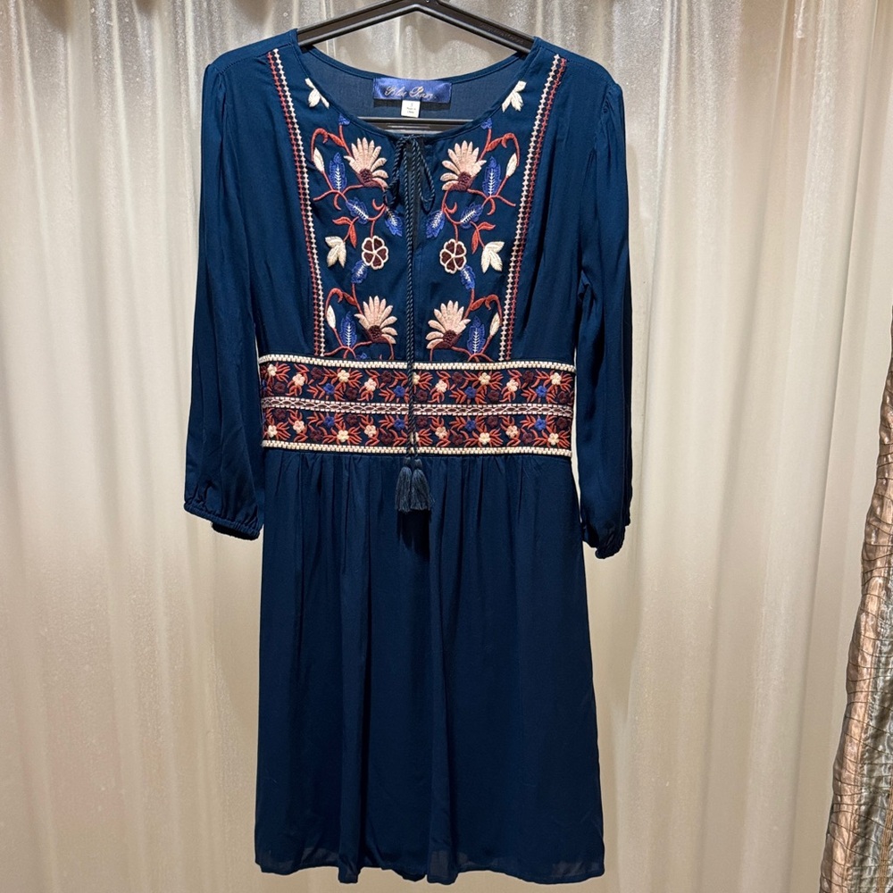 Embroidered‎ deep teal Blue Dress